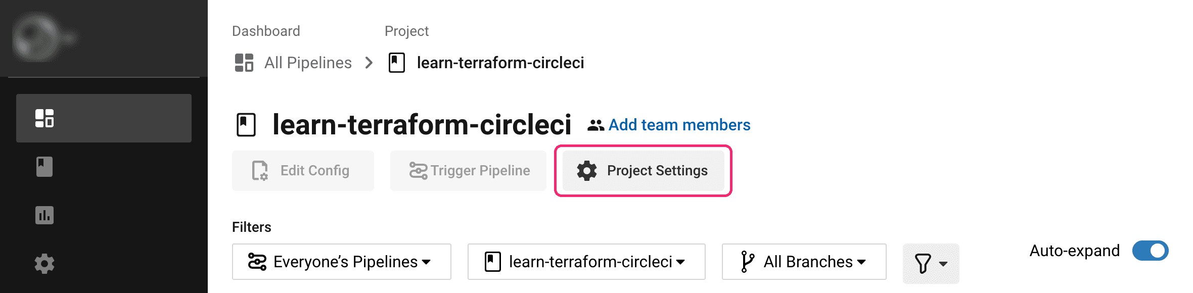 CircleCI project settings