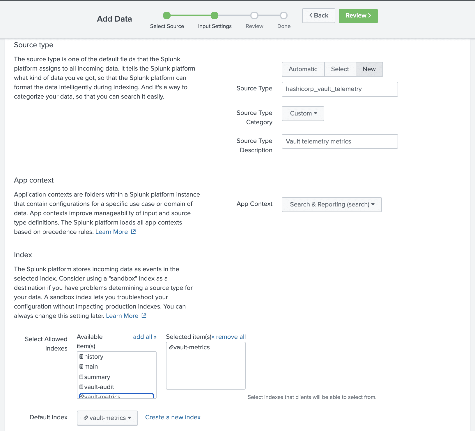 Example HEC input configuration